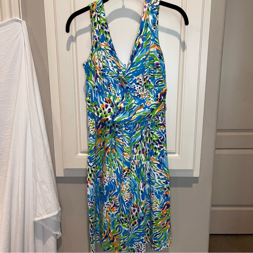 Lilly Pulitzer Shianne V-Neck Dress Sea Soiree Blue Multi Women's Size Small